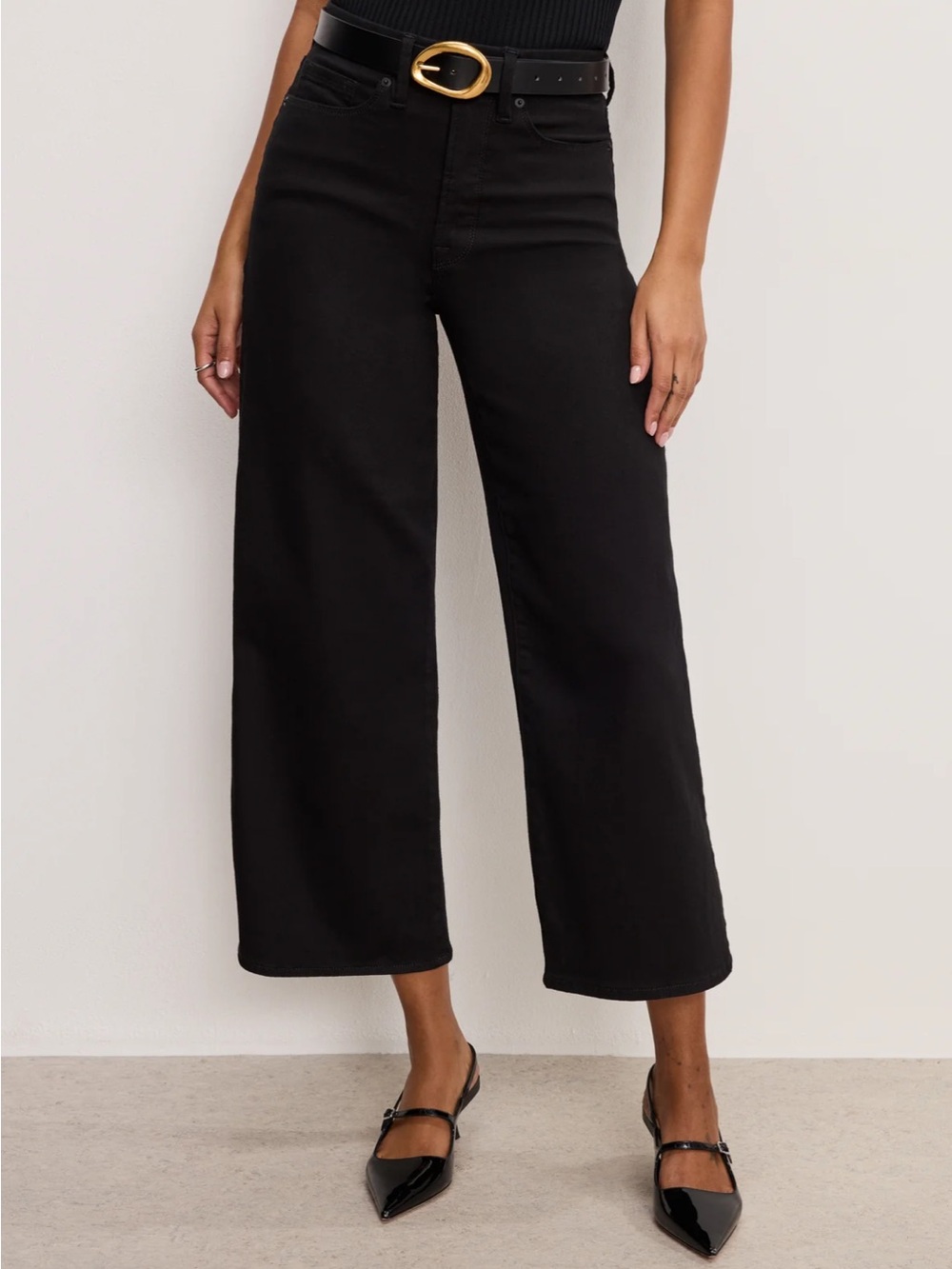 Good American Good Waist Cropped Palazzo Jeans black